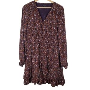 CURRENT Air Medium Ditzy‎ Floral Ruffled Peasant Faux Wrap Dress Long Sleeves
